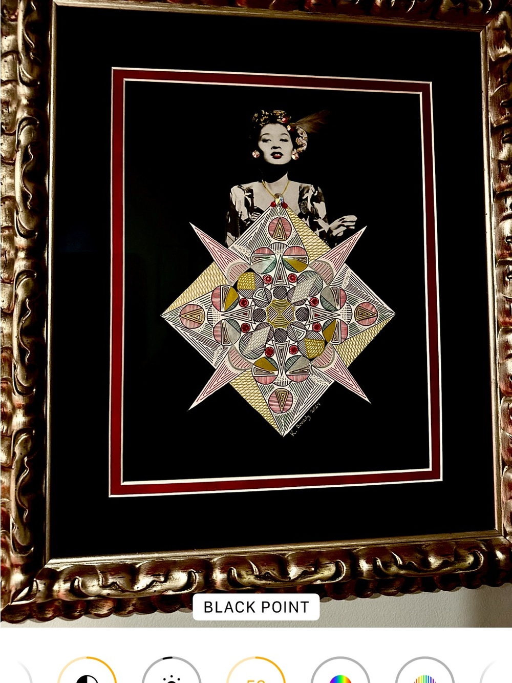 Original mixed media - hand-drawn mandala - custom matted and framed
